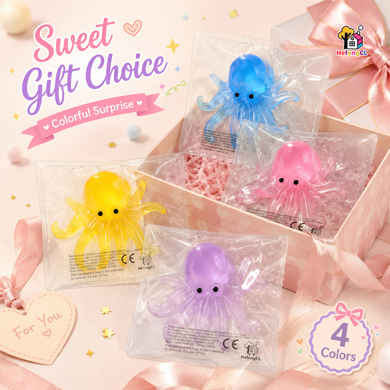 Hefengcl.Novelty Bright Transparent Octopus Squishy Toy